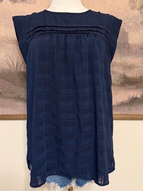 LOFT Navy Pintuck Yoke Tank Top